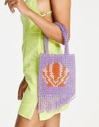 Bershka Shell Logo Fringe Beaded Bag In Purple