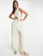 Skylar Rose Halter Neck Wide Leg Jumpsuit In Spot Print-white