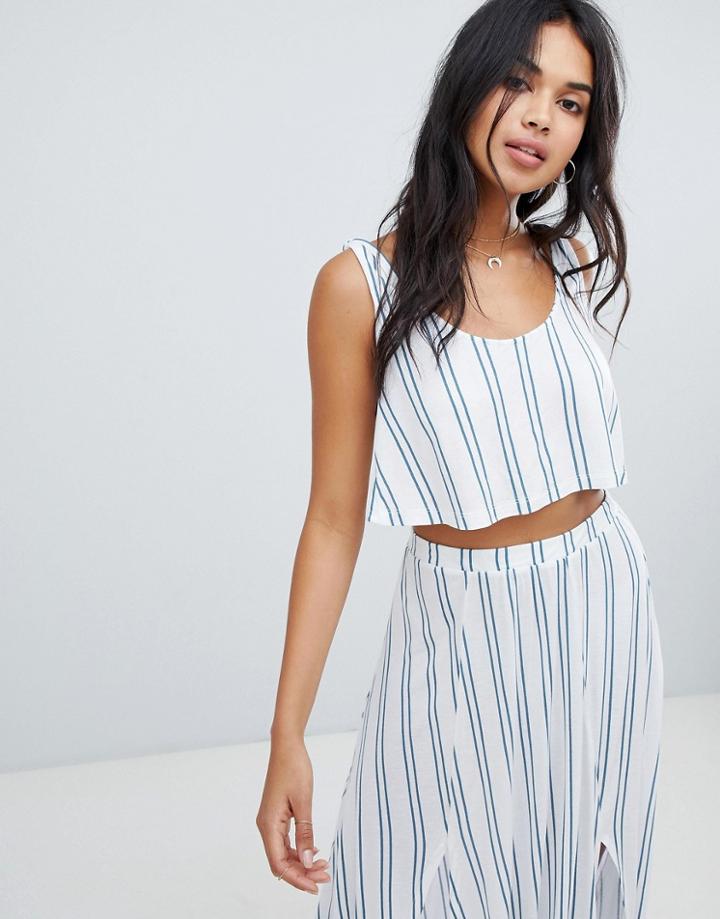 Asos Design Knot Twist Jersey Beach Two-piece Top In Stripe - Multi