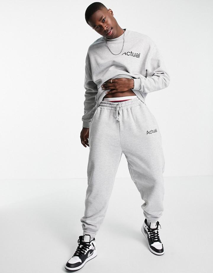 Asos Actual Oversized Sweatpants In Gray Heather With Printed Logo - Part Of A Set-white