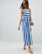 Asos Linen Button Through Maxi Dress In Stripe - Multi