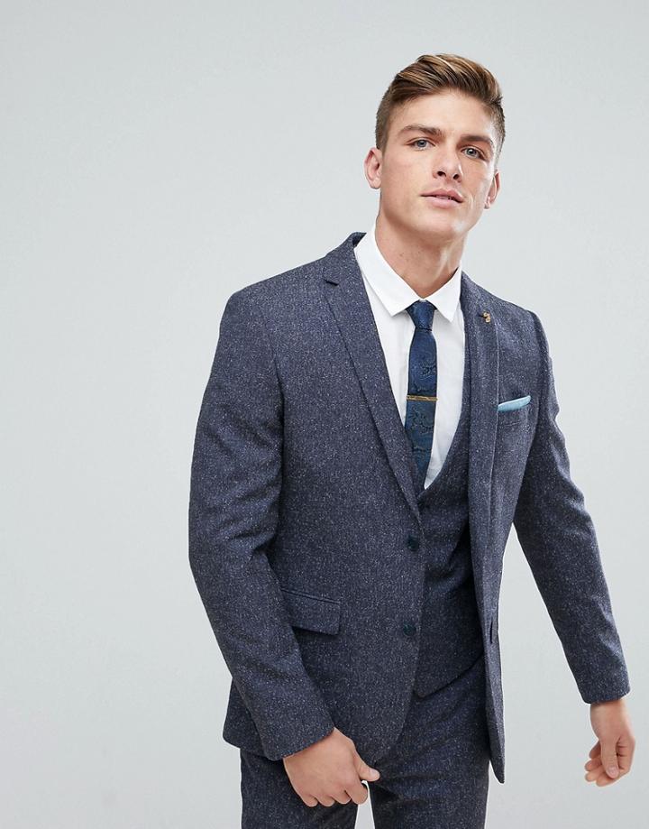 Farah Skinny Wedding Suit Jacket In Navy Fleck