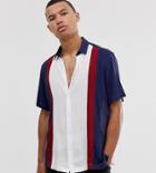 Asos Design Tall Regular Fit Cut & Sew Shirt In Navy & Burgundy-multi