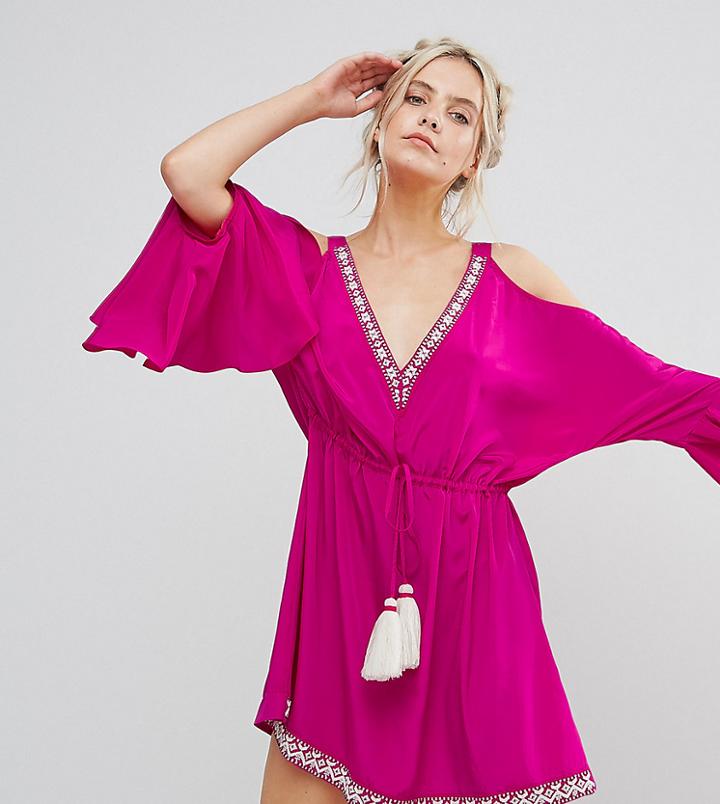 White Cove Petite Embellished Cold Shoulder Dress With Peplum Hem Detail - Pink