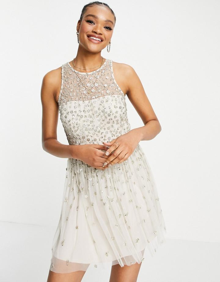 French Connection Elin Embellished Sequin Mini Dress In Cream-white