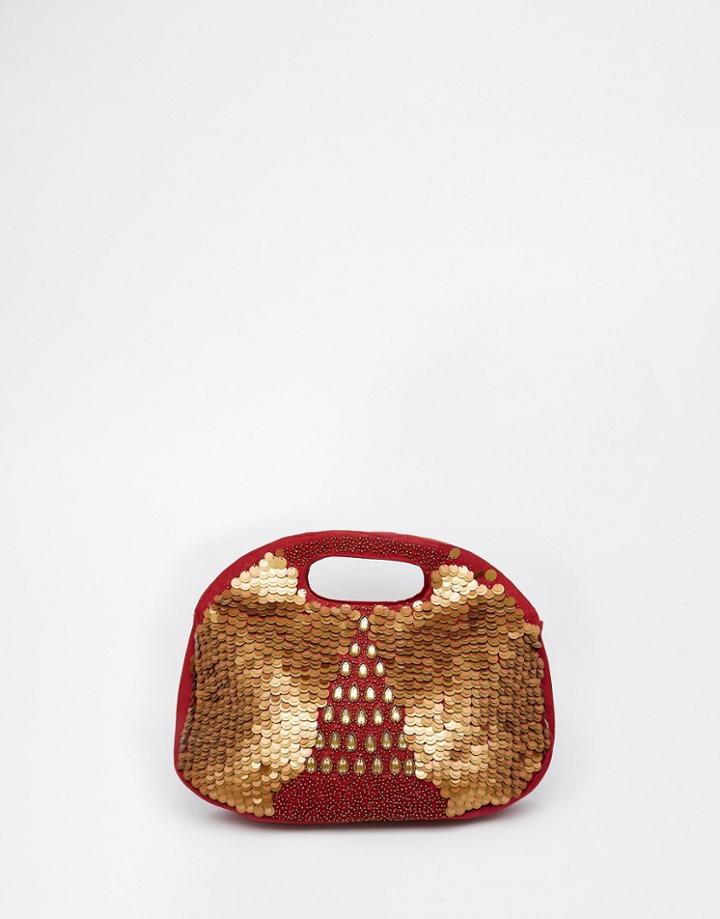 Raga Embellished Clutch Bag - Burgundy