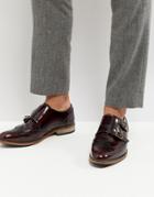 Asos Monk Shoes In Burgundy Leather With Natural Sole - Red