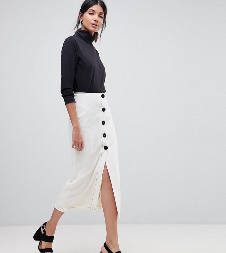 Asos Tall Midaxi Skirt With Contrast Buttons - White