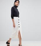 Asos Tall Midaxi Skirt With Contrast Buttons - White
