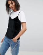 Stradivarius Velvet Cami - Black