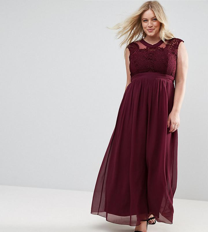 Little Mistress Plus Lace Applique Top Maxi Dress - Red