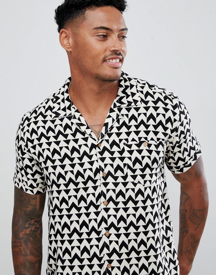 Soul Star Geo Print Revere Collar Shirt - Cream