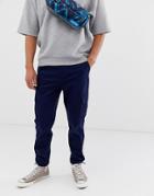 Asos Design Tapered Cargo Pants With Toggles In Navy - Navy