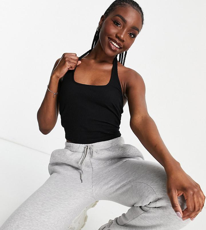 Asos Design Tall Square Halter Neck Crop Top In Black