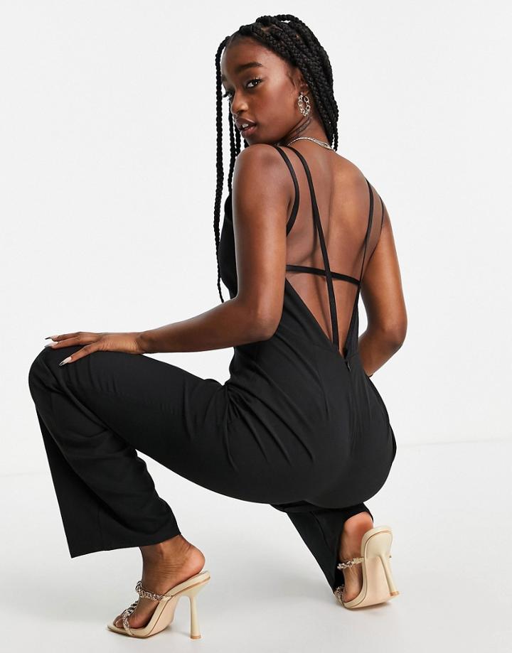 Vesper Wide Leg Jumpsuit With Low Back In Black