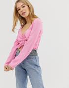 Bershka Ruched Front Blouse In Pink - Pink