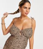 Fashion Union Maternity Tie Shoulder Detail Keyhole Detail Swimsuit In Animal Print-multi