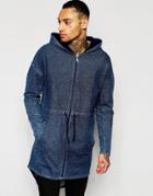 Asos Extreme Longline Oversized Jersey Parka Jacket In Denim Wash - Blue