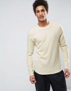 Selected Homme Long Sleeve Top With Curved Back In Slub Cotton - Cream