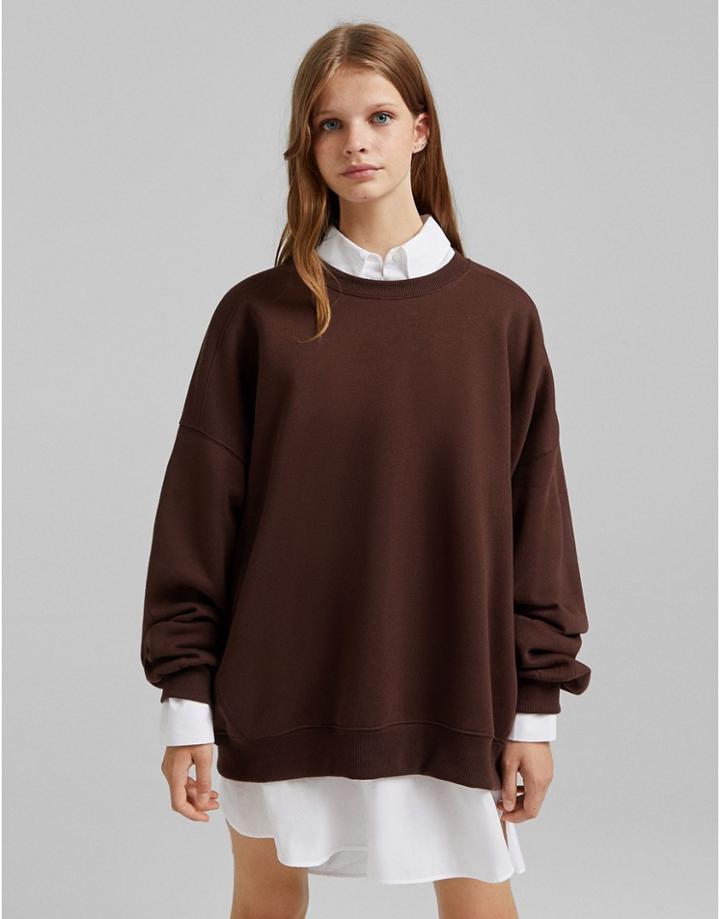 Bershka Super Oversized Sweatshirt In Brown