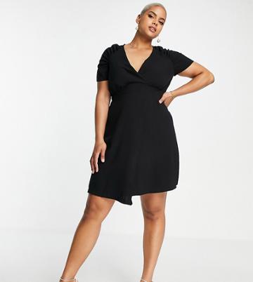 Closet London Plus Wrap Tie Mini Dress In Black