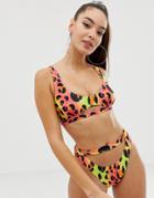 Asos Design Cut Out Crop Bikini Top In Animal Pop Print - Multi