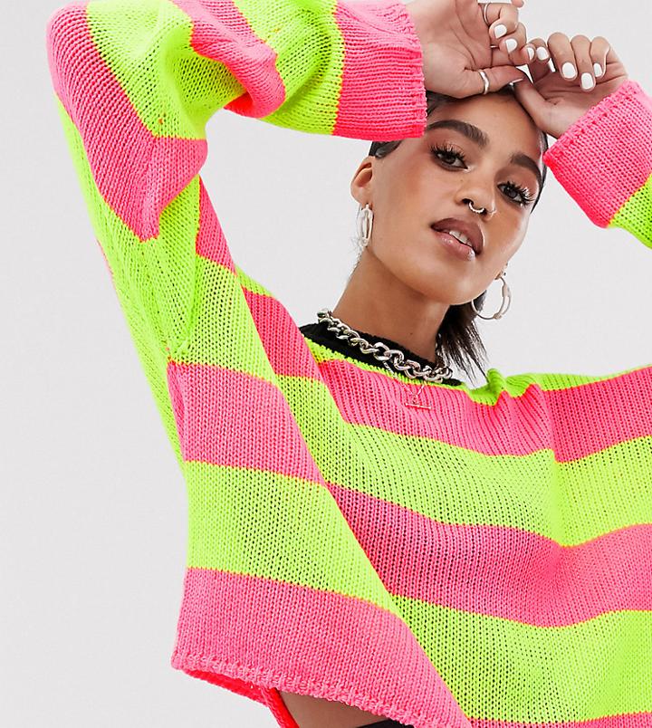 The Ragged Priest Fine Knit Sweater In Stripe - Pink