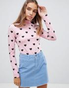 Lazy Oaf Little Hearts High Neck Top - Pink