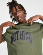 Good For Nothing Oversized T-shirt In Khaki With Collegiate Print-green