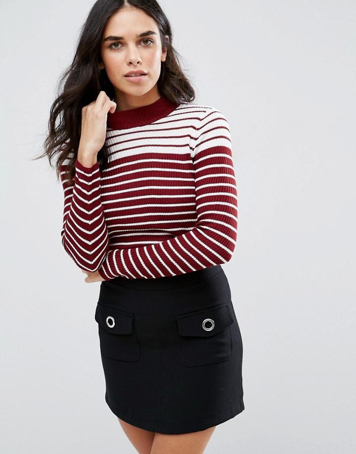 Vila Striped High Neck Top - White