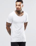 Asos Extreme Muscle T-shirt With Scoop Neck And Splatter Hem Print - White