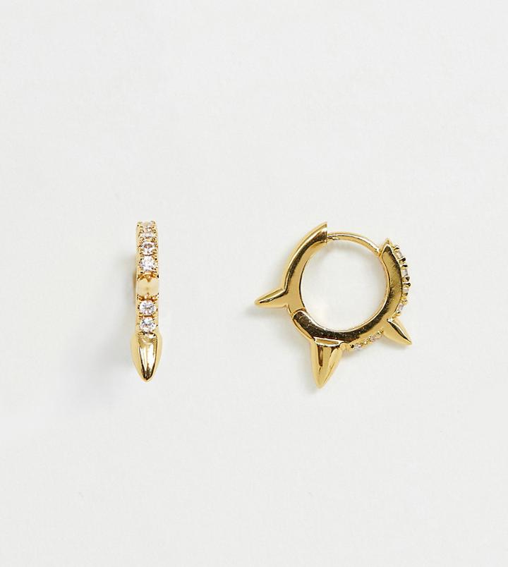 Orelia Gold Plated Pave Spike Huggie Hoop Earrings - Gold