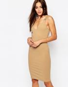 Missguided Buckle Detail Dress - Camel