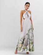 Asos Design Maxi Dress In Placed Orchid Print - Multi