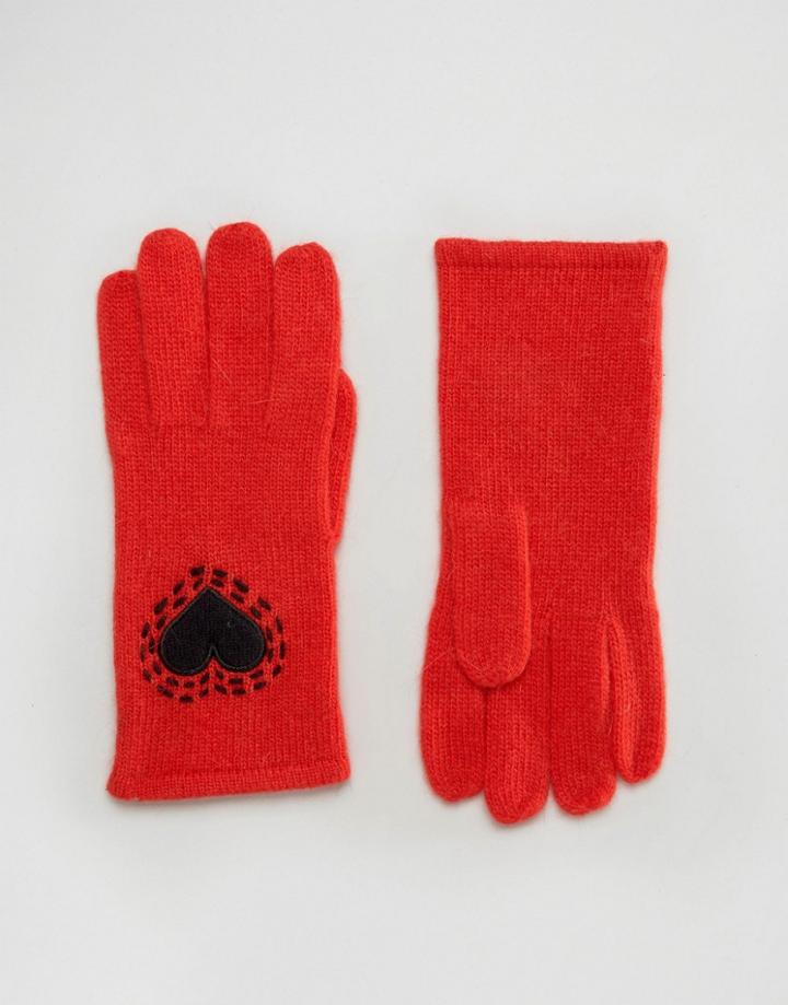 Alice Hannah Heart Applique Embroidery Glove - Red