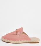 Truffle Collection Wide Fit Backless Espadrille Mules With Metal Trim In Pink