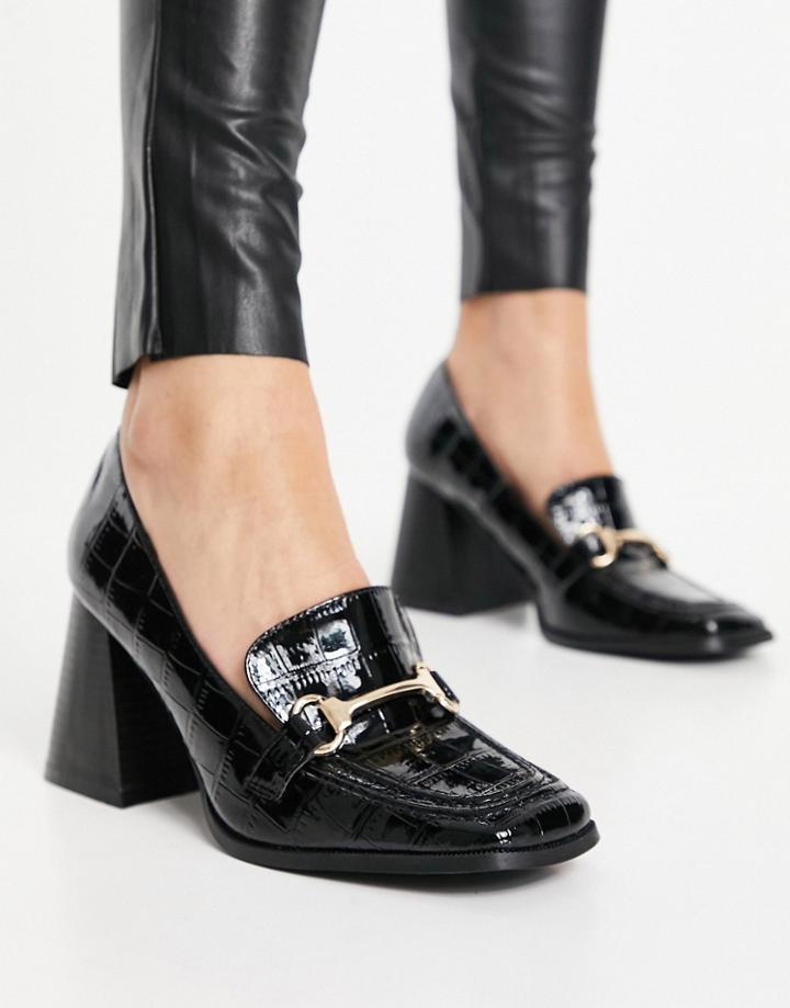 Raid Oregon Heeled Loafers In Black Patent Croc