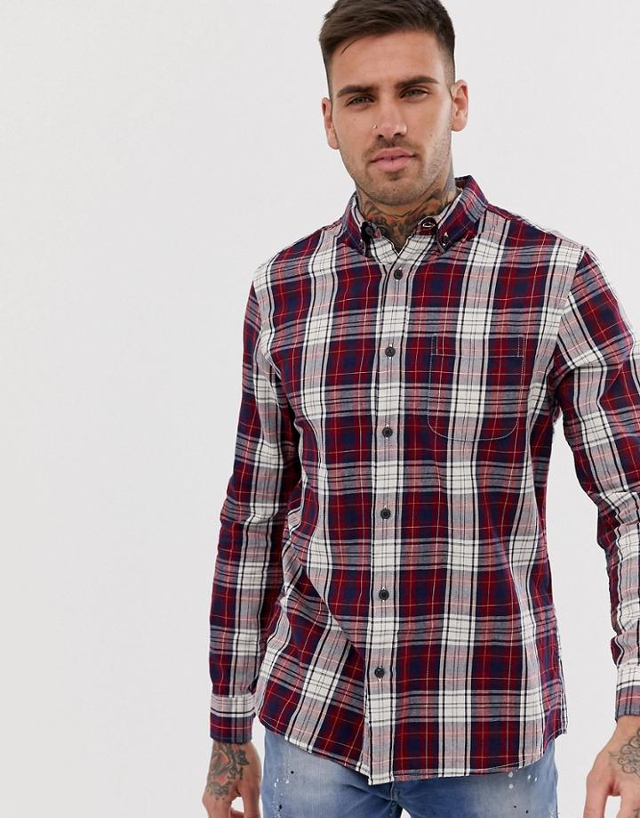 Burton Menswear Shirt In Burgundy Check-red