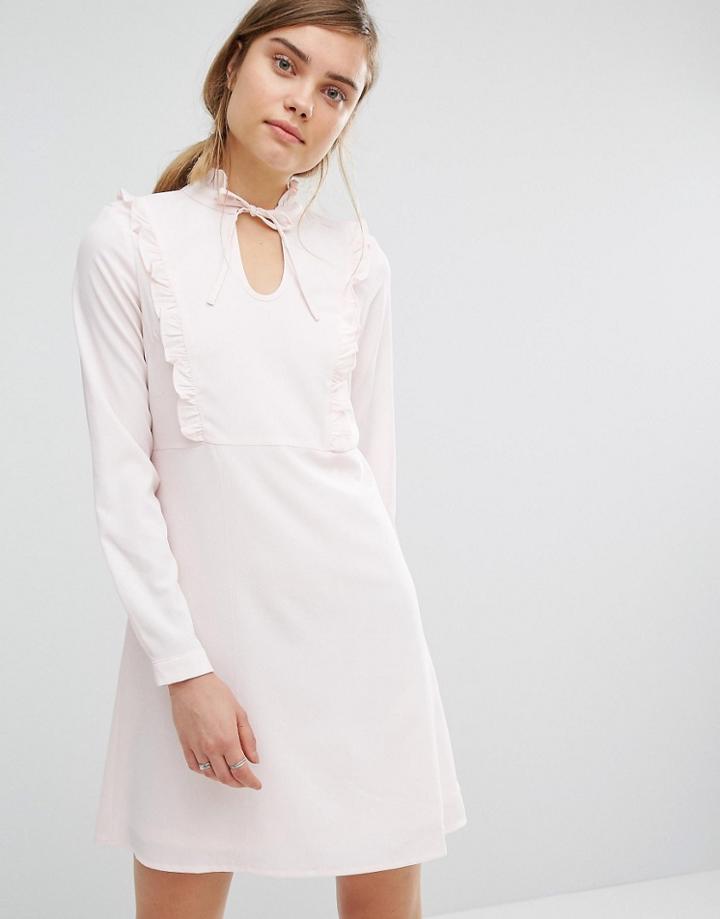 Vero Moda Ruffle Tie Neck Swing Dress - Pink