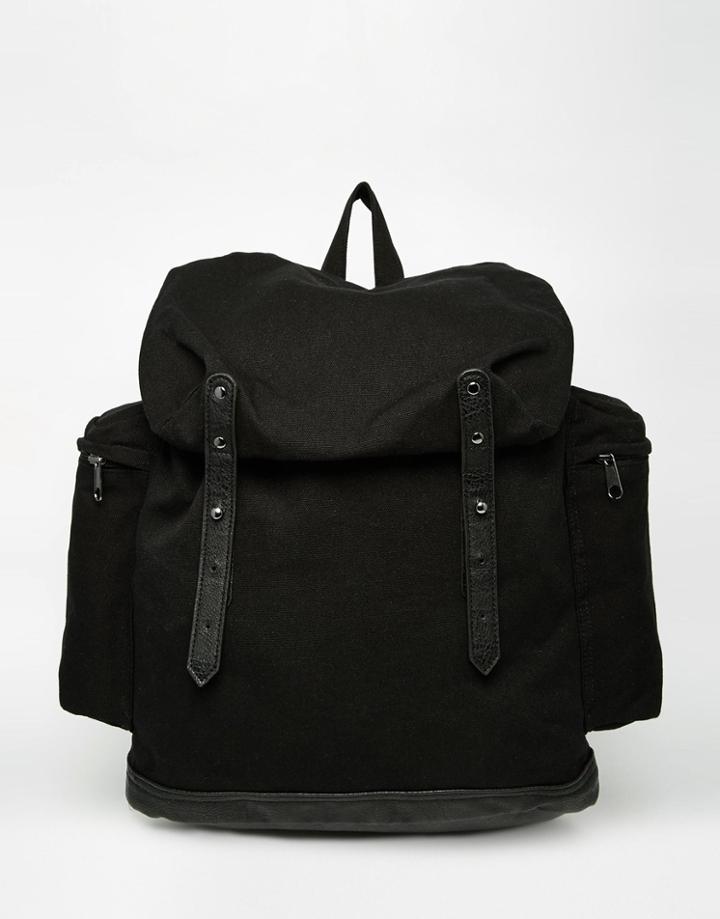 Asos Commander Backpack In Black Canvas - Black