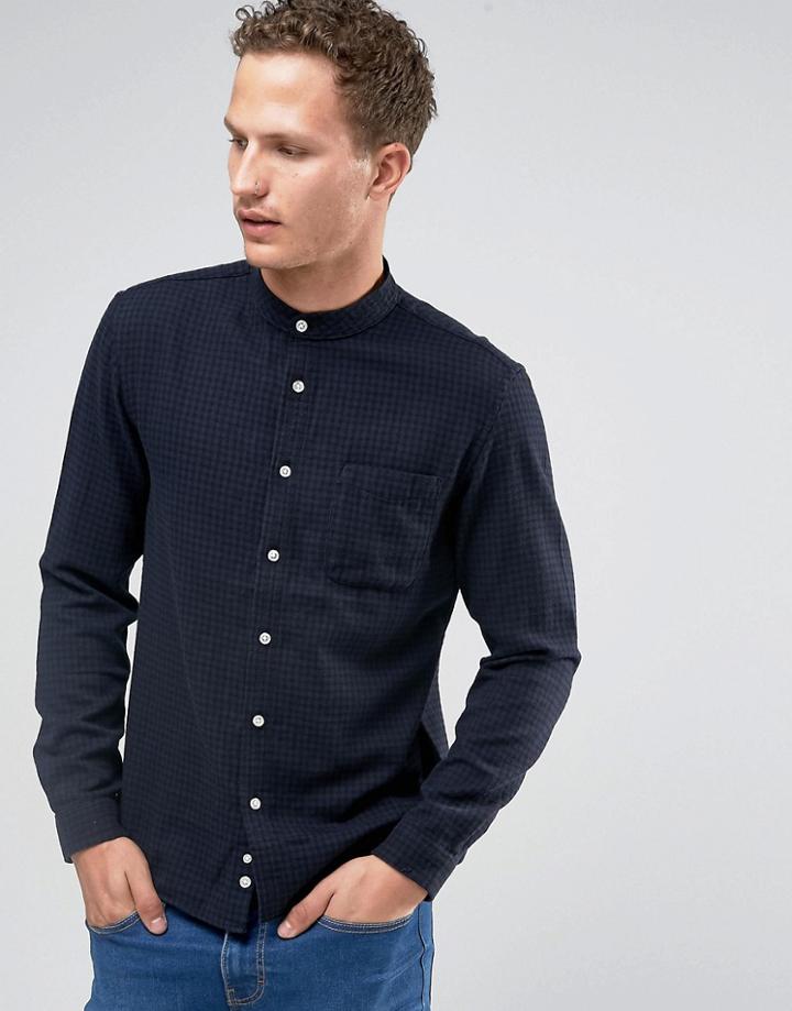 Celio Long Sleeve Regular Fit Longline Grandad Collar Shirt In Micro C