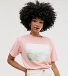 Monki T-shirt With Landscape Design In Pink - Pink