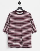Asos Design Oversized Horizontal Stripe T-shirt In Burgundy-red