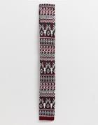Asos Design Holidays Slim Knitted Reindeer Tie - Red