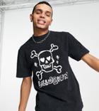 Collusion Pique T-shirt With Skull Print In Black Acid Wash