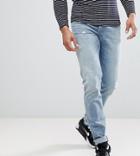 Asos Design Tall Stretch Slim Jeans In Mid Wash With Abrasions - Blue