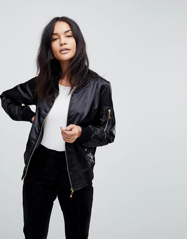 Lasula Satin Bomber Jacket - Black