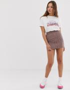 Pull & Bear Pacific Zip Front Skirt In Pink Gingham - Pink