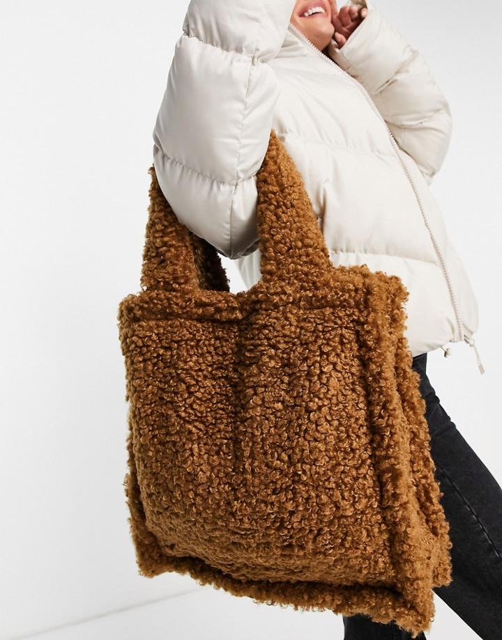 Jayley Faux Shearling Large Shopper Bag In Tan-brown