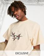 Reclaimed Vintage Inspired Organic Cotton T-shirt With Duck Embroidery In Stone-neutral